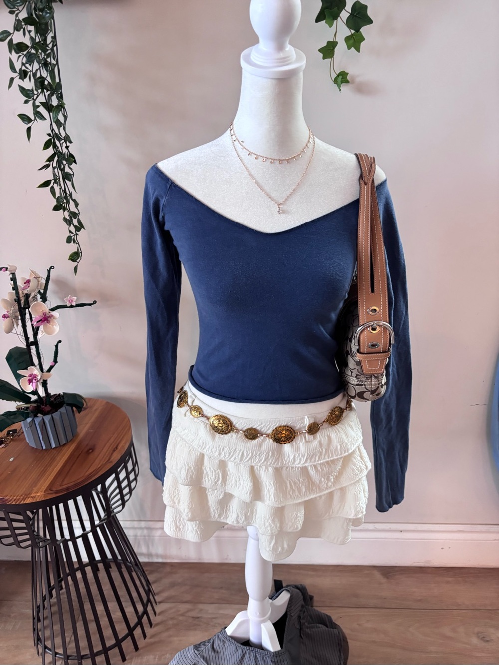 Classic Navy Long-Sleeve Top off the shoulder top